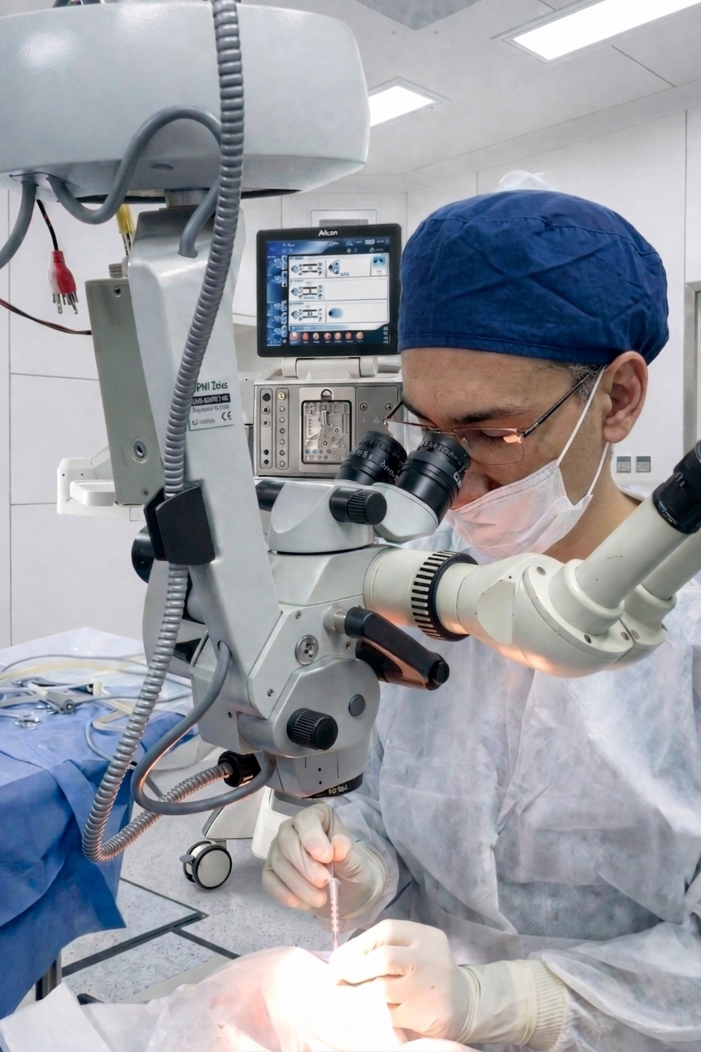 Dr. Monges realizando cirugía oftalmológica en Consultorios de Ojos Castillo